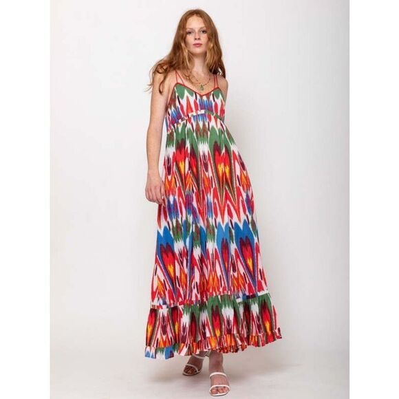 NWT Guadalupe Amira Patterned Red Maxi Dress Size Medium  $175 MSRP - Picture 1 of 9